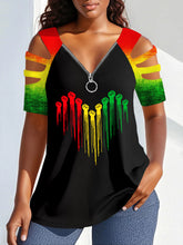 Imprimé V-Neck Zipper Off-Shoulder Tee des femmes
